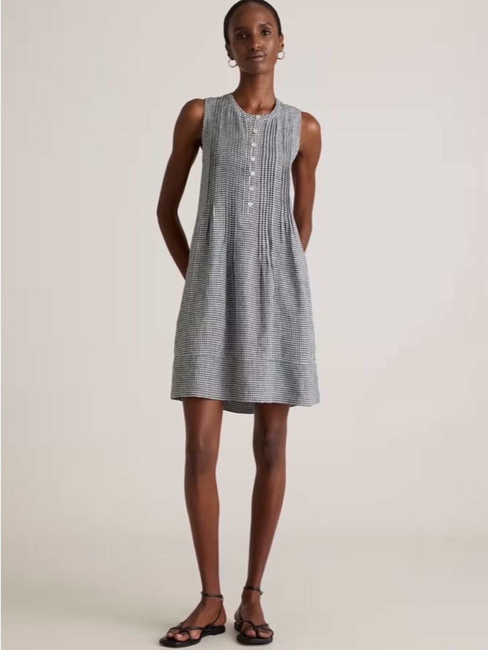 Quince European Linen Gingham Dress Sleeveless Swing Classic Mini NWT Size CS